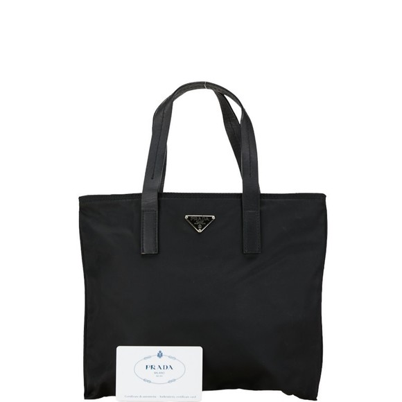 Prada Triangle Logo Nylon Leather Handbag Black - Picture 9 of 10